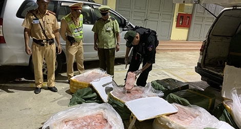 CSGT Lạng Sơn bắt giữ 900 kg nầm lợn không rõ nguồn gốc