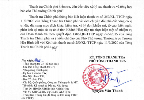 Thanh tra Chính phủ chỉ ra nhiều sai phạm về đất đai ở Khánh Hòa