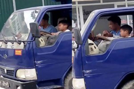 Phạt 8 triệu đồng chủ phương tiện để bé trai 10 tuổi lái xe tải trên phố